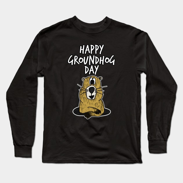 Happy Groundhog Day Cute Funny Doodle Long Sleeve T-Shirt by doodlerob